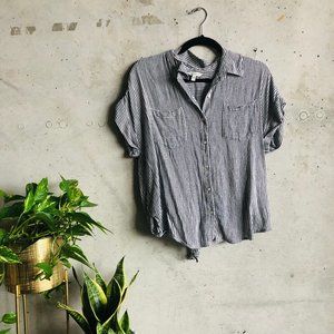 B&W Button Down Striped Blouse